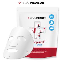 [Paul Medison] Deep-red Face Sheet _ 50 Pcs, DIY Compressed Facial Mask, 100% Cotton, Individually Packaged, Disposable, Biodegradable